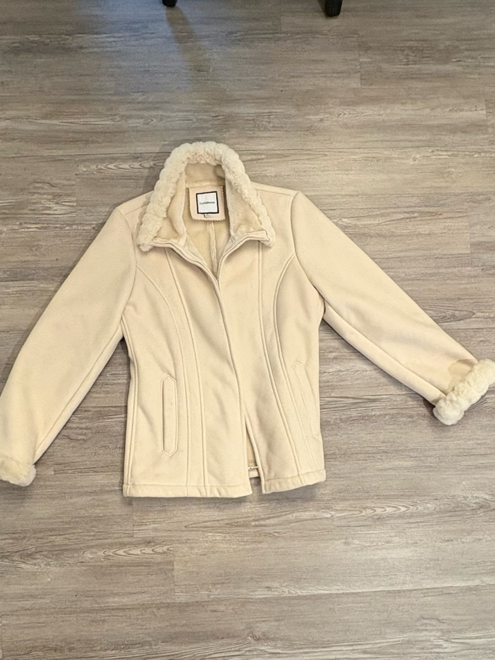 croft & barrow Cream Faux-Shearling Collar Jacket - Picture 1 of 2
